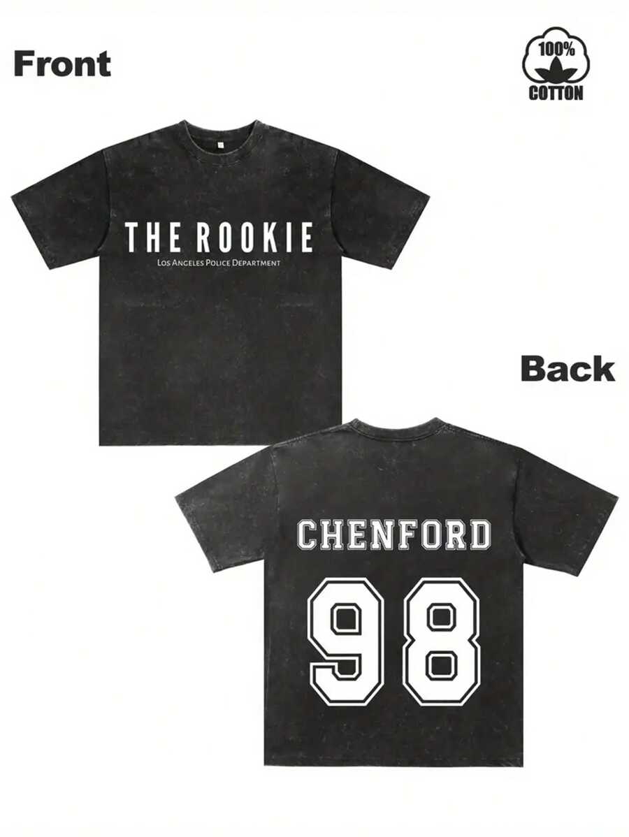 THE ROOKIE Cotton Vintage Brand T-Shirt, Vintage Washed Short-Sleeved Round Neck T-Shirt, T-Shirt With A Certain Thickness Suitable For Summer Wear. - Black - View 1
