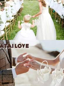 Satin White Bow Faux Pearl Wedding Flower Basket, Create A Romantic Wedding, Ideal For New Year Decoration And Gift-Giving