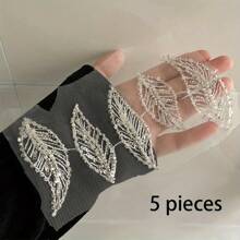 5pcs/Lot Sew On Embroidered Leaf Lace Patches For Clothing Leaves Embroidery Applique Patch For Bags Backpack Jeans - White - View 12
