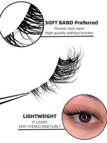 7 对半睫毛，带透明带，猫眼尾，细长睫毛，自然外观，纤细仿貂皮睫毛，蓬松柔软假睫毛，自然妆容，适合圣诞妆容，圣诞礼物