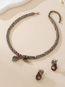 1 件蛇形项链和 1 对蛇形耳环套装，仿古镀金铜合金，镶嵌宝石，复古欧式风格，适合日常佩戴、节日礼物、朋友、派对、高端贵族皇家 - 彩色 - 查看 7