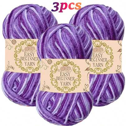3 Bundles 5-Ply Gradient Color Acrylic & Wool Blended Yarn, Suitable For DIY Crochet And Knitting Sweaters, Scarves, Hats, 50g*3