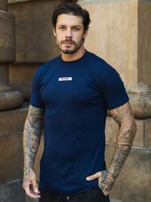 Slim Fit American Style Streetwear Rubber Ribbed T-Shirt - 藏蓝色 - 查看 3