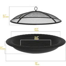 30in Steel Fire Bowl Pit Set Includes Spark Screen, Poker And Detachable Grate For Backyard, Deck And Camping BBQ Black - Black - View 3