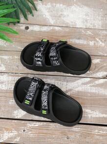 1 Pair Boys Fashionable Hook And Loop Design EVA Flat Sandals, Cute Open Toe Quick Dry Lightweight Non-Slip Summer Shoes, Suitable For Toddler And Little Kids