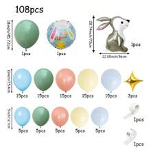 108pcs Easter Theme Balloon Arch Decoration Set, Includes Macaron Lavender, Macaron Yellow Balloons, Rabbit Shaped & 18-Inch Round Foil Balloons, Suitable For Birthday, Holiday, Celebration, Bachelorette Party, Theme Party Decor