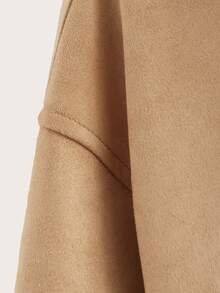 Women's Long Sleeve Zip-Front Spring Autumn Jacket, Lapel Colorblock Faux Suede Sherpa