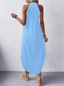 Women'sVacation Casual Solid Color Halter Dress - Baby Blue - View 2