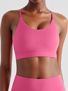 Cross Back Sports Tank Top, Show Your Beautiful Back Spring Tops - Pink - View 4