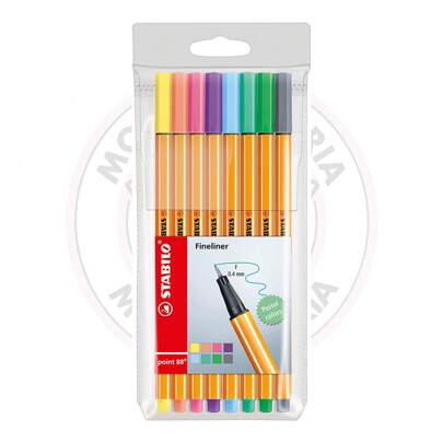  Caneta Hidrográfica Point 88 0.4mm Stabilo - 88/8-01 Cores Pastel - Estojo 8 UN