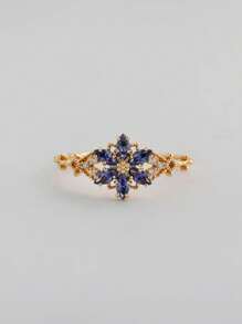 1pc S925 Sterling Silver Vintage Inspired 6-Petal Flower Cubic Zirconia Elegant Women Ring, Suitable For Daily Wear, Festivals, Parties, Jewelry Gift