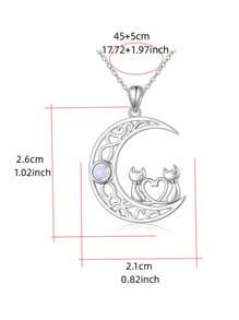 1pc Cute Kitty, Heart & Moon Pendant Necklace With Synthetic Crystal, Minimalist Design For Women