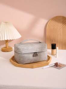 复古简约美拉德色化妆包，高端男女通用大容量手持化妆包，便携式旅行洗漱用品收纳盒，化妆工具收纳，小化妆盒 - 彩色 - 查看 5