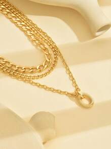 时尚嘻哈铝制多层项链（防水不易褪色） - 金色 - 查看 4