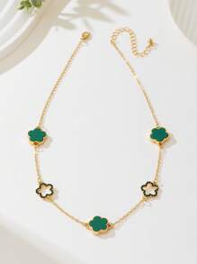 Conjunto de 2 peças/conjunto elegante europeu minimalista de metal flor da sorte colar pulseira joias conjunto de presente