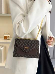 Artistic Letter Print Handbag, Women's European And American Cross-Border Commute Bag, Korean Vintage Fashion Purse, Stylish Tote Shoulder Bag, 2025 New Arrival, Versatile Small Square Bag,