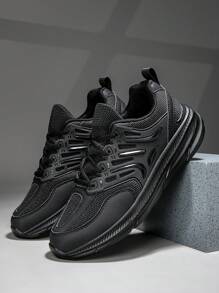 男士情侣2025新款厚底增高运动鞋户外厚底增高舒适防滑网眼透气圆头低帮系带运动鞋户外徒步休闲适合四季轻便 - 黑色 - 查看 5