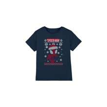 Marvel Spider-Man Childrens/Kids Snowflake Christmas Sweater T-Shirt (Navy)