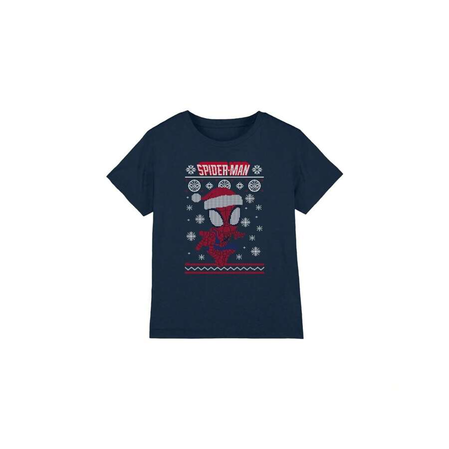 Marvel Spider-Man Childrens/Kids Snowflake Christmas Sweater T-Shirt (Navy)
