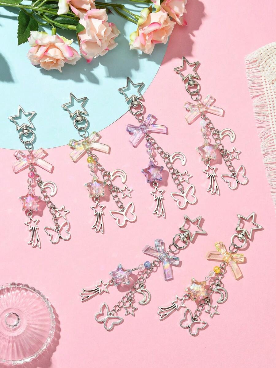 1pc Y2K Style Cute Bow Acrylic Pendant Metal Key Chain Suitable For Women Bag Keyring Gift