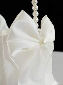 Satin White Bow Faux Pearl Wedding Flower Basket, Create A Romantic Wedding, Ideal For New Year Decoration And Gift-Giving