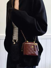 Mini Luxury Women's Square Shoulder Bag, Embroidered Quilted Box Design, Flap Cover, Adjustable Chain Strap, Suitable For Dates, Afternoon Tea, Vacation, Casual, Shopping, Coin Purse, New Style Women Handbag