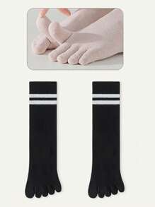 3 pares de cómodas medias de dedo con rayas - Medias hasta el tobillo para mujer de otoño - Suaves, transpirables, cómodas, sencillas, elementos esenciales de calzado con estilo