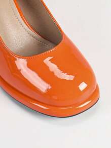 Versatile Round Toe Chunky Heel Mary Jane Pumps, New Arrival For Women - Orange - View 3