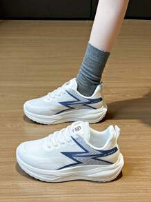 新款女士休闲运动鞋，轻便透气公路跑鞋，运动鞋，学生鞋，网布和皮革，防滑，减震，健身健身鞋 - 藍色 - 查看 4