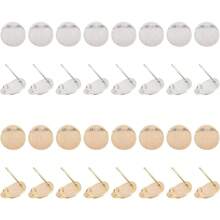MAGICALCUTDIE 32Pcs 2 Colors Brass Stud Earring Findings With Loop Flat Round Earring Pin Studs Gold Plated Disc Earring Findings For DIY Earring Making Supplies