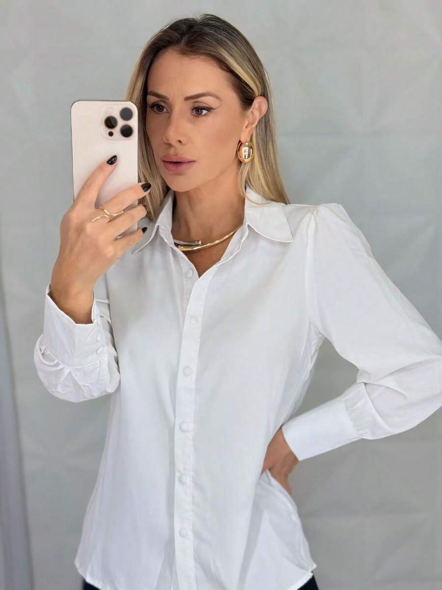 Women's Classic Button-Down Dress Shirt - trắng - Xem 1
