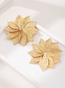 1 Pair European & American Exaggerated Leaf Design Earrings, Elegant Round Minimalist Versatile Accessories