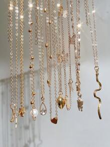 17KM 9pcs/Set Elegant Vintage Heart, Butterfly, Faux Pearl, Rhinestone, Teardrop, Star, Moon Hollow Design Multi-Layer Necklace Set, Suitable For Holiday, Party, Date, Daily Wear As Gift