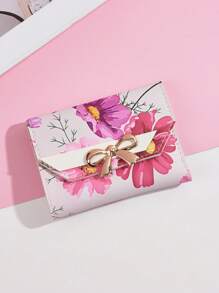 1 Girl's Colorful Printed Short Wallet, Coin Purse, Card Holder, Suitable For Daily Use And Party Use, The First Choice For Mother's Day Gifts - Pink Flower - View 1
