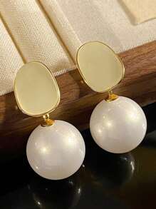 1 Pair Luxurious French Faux Pearl Geometric Elegant Drop Earrings, Minimalist Chic Design For Women