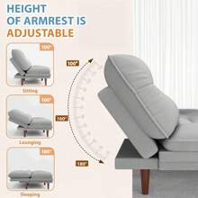 Convertible Futon Sofa Bed, Comfy Loveseat Sleeper Sofa With Adjustable Backrest Armrest, 2 Seater Twin Futon Couch For Living Room Bedroom - 灰色 - 查看 4