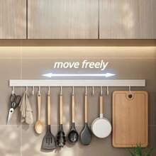 Wall Mounted Kitchen Storage Rack No Punch Shelves With Movable Hook Spoon Holder Organizer Kitchen Utensil Accessories