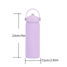 1pc 500ml/17OZ Stainless Steel Outdoor Sports Water Bottle, Wide Mouth Portable With Handle, Rubber Coated Soft Touch, Premium