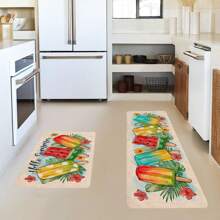 1/2pcs "Hello Summer" Kitchen Carpet Set, Fruit Popsicles Design Floor Mat, Soft Non Slip, For Kitchen, Living Room, Bedroom, Versatile Home Decor, For Indoor/Outdoor Use
