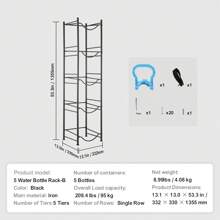 3-5 Tiers Water Jug Holder, 5 Gallon Water Bottle Holder, Single/Double Row Water Bottle Rack For 3-10 Bottles, Heavy Duty Water Jug Rack For Kitchen, Office, Living Room, Black/Silver/Silver Gray - Black 5 Barrels - 查看 7