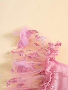 Newborn Baby Girls Rompers Flower Embroidery Mesh Tulle Dress With Headband Infant Summer Outfits Newborn Baby Girl Summer Dress Ruffle Sleeveless Floral Embroidery Romper Dress Headband Beautiful Clothes Set - 粉色 - 查看 3