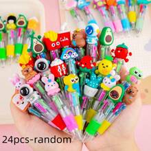 Set de 1/4/20/8/10/24/12 piezas Bolígrafos de 4 colores mini con diseños de dibujos animados lindos y aleatorios, pluma de color de 4 colores, pluma para manualidades, tinta de 4 colores, para estudiantes, oficina, útiles escolares y regalos, con recambio de 0.7mm, esenciales para volver a la escuela
