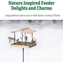LNPNRENG 喂鸟器 | 独特的天然木户外花园托盘喂鸟器，配有金属网地板和坚固的粉末涂层钢杆桩