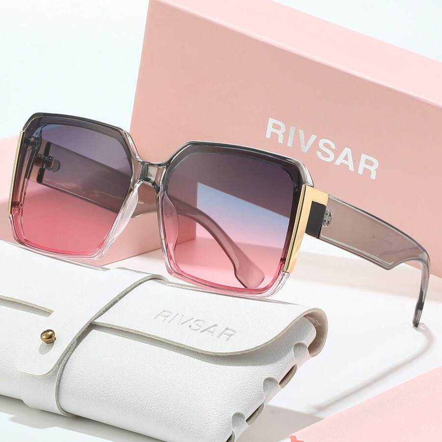 RIVSAR Women's Oversized Gradient Color Sunglasses, Outdoor Riding Driving Stylish Party Travel Gift Box Glasses For Summer Beach Vacation,Outdoor,Travel - Multicolor - View 1