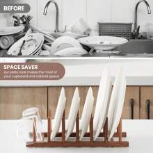Vertical Bamboo Dish Rack, Utensil Drying And Storage Rack, Kitchen Drawer Organizer - Pot Lid Rack, Cabinet Space Saving Dish Rack - Cutting Board Drainer Rack, Can Hold Plates, Pot Lids, Bowls, Cups And Books, Kitchen Cabinet Organizer, Keeps Tableware Dry - Multicolor - View 6