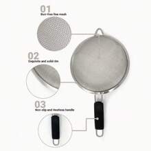 Stainless Steel Slotted Spoon, Used For Straining, Frying, Draining Flour In Kitchen, Black Handle Ladle And Filter Net Skimmer - Multicolor - View 4