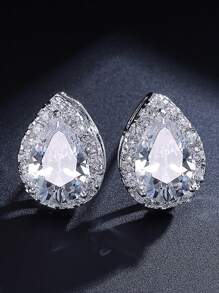 2 piezas Pendientes de botón con forma de gota de agua de circonita cúbica para hombres, de moda y versátiles para uso diario