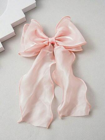 1 件丝滑缎面蝴蝶结女士大发饰发带超大长尾黑色发带大发带发夹金属夹蝴蝶结美学发饰