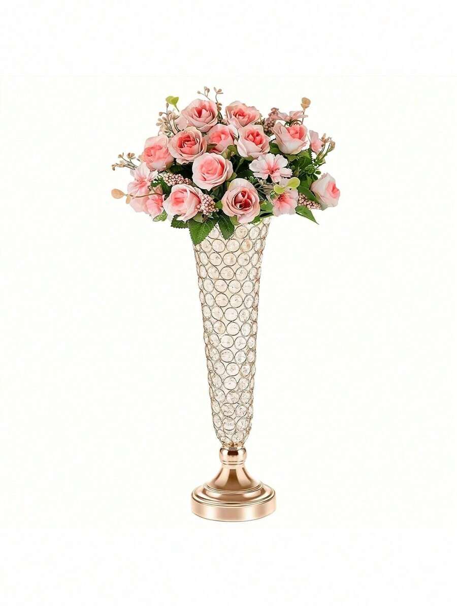 20 英寸金色水晶花瓶花架婚礼庆祝桌面装饰中心装饰品，喇叭形花瓶配花束，派对，周年纪念，生日，家居装饰