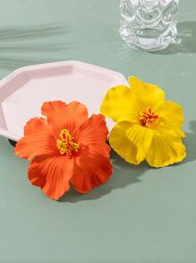 2pcs/Set Elegant Hibiscus Flower Hair Clips, Suitable For Outings, Vacations, And Parties,Hair Accessories,Hair Barrettes - Multicolor - View 2